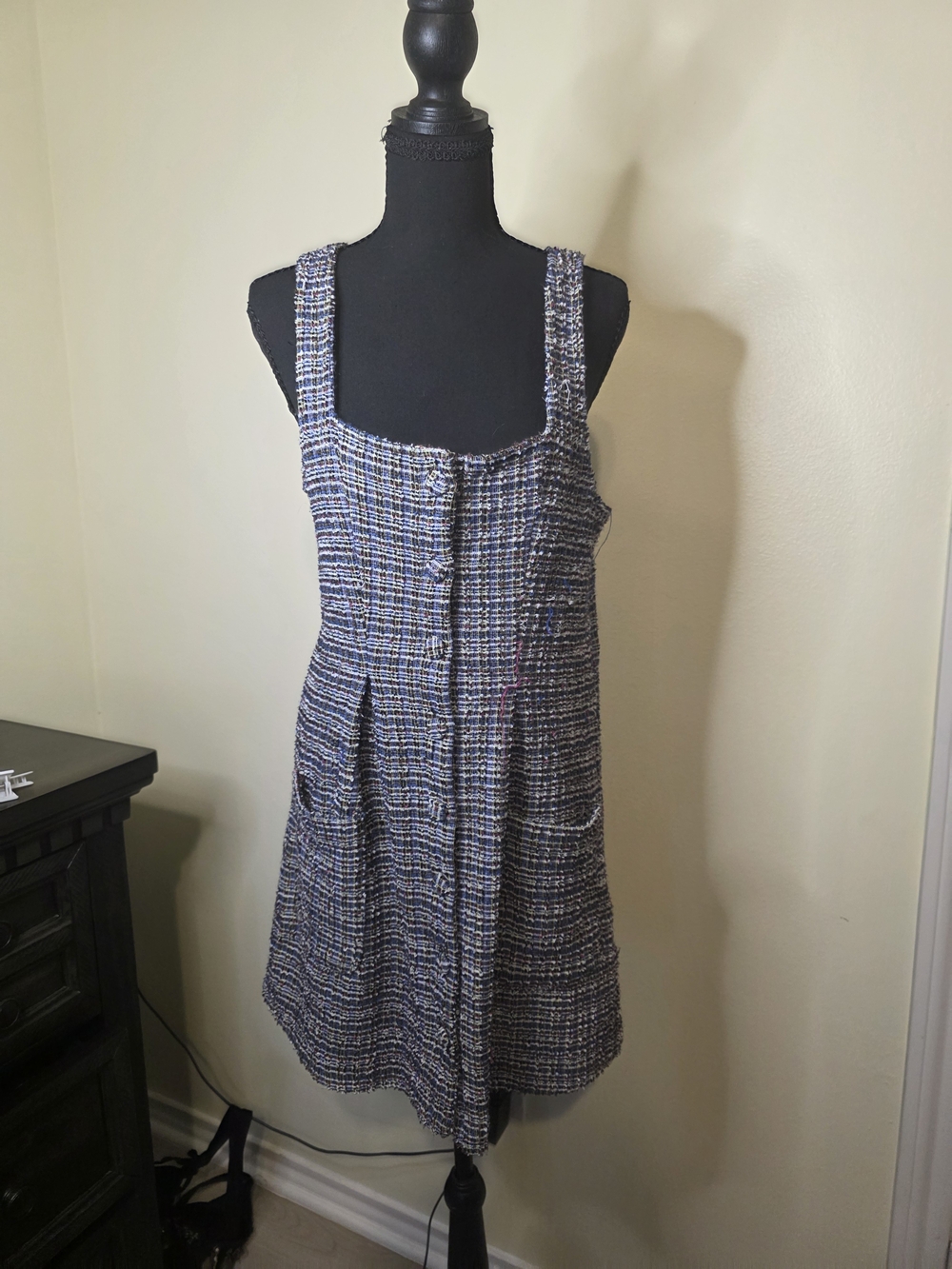 Free People Blue Tweed Button-Front Mini Dress